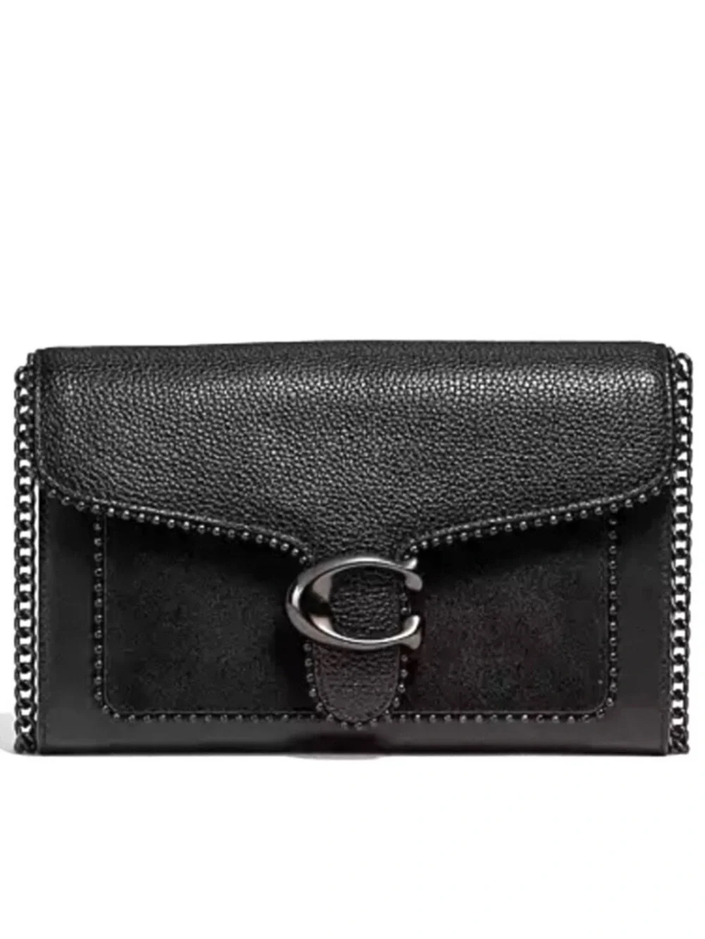 Coach Black Leather Clutch with Chain Detail